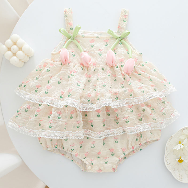Baby Clothing Online - 2026 رومبر بناتي صيفي بحمالات بتصميم